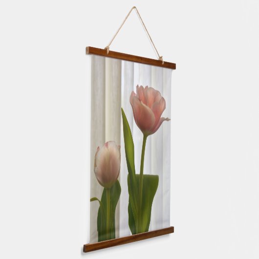 Delikate rosa Pastel Tulips Schöne Fotografie Wandteppich Mit Holzrahmen (Gewinkelt)