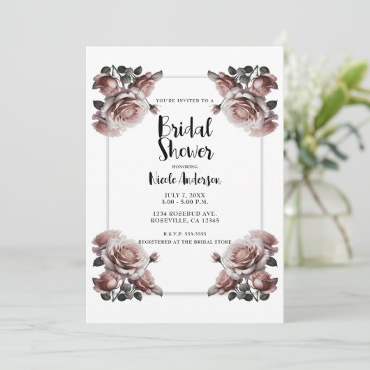 Delikate Rosa Rosen Elegantes Brautparty Einladung (Stehend Vorderseite)