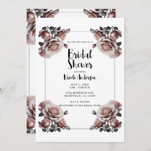 Delikate Rosa Rosen Elegantes Brautparty Einladung (Vorne/Hinten)