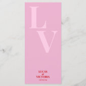 Delikate rosa und rote Hochzeit Menükarte (Rückseite)