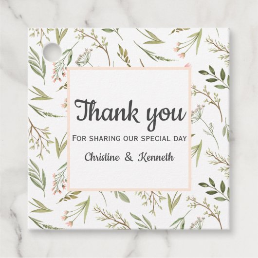 Delikate rosa Wildblumen danke Ihnen Hochzeit Geschenkanhänger (Vorderseite)