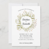 Delikate rosa Wildblumen Kranz Botanische Hochzeit Einladung (Vorderseite)