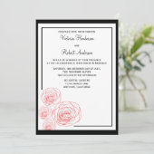 Delikate Rose Einladung Hochzeit, schwarz und rot (Stehend Vorderseite)