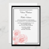 Delikate Rose Einladung Hochzeit, schwarz und rot (Vorne/Hinten)