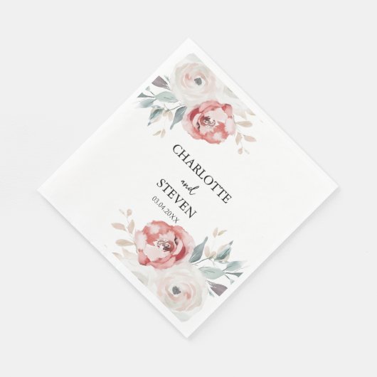 Delikate Rose Floral Elegantes Hochzeitspapier Nap Serviette (Ecke)