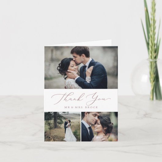 Delikate Rose Gold 3 FotoCollage Danke Karte (Vorderseite)