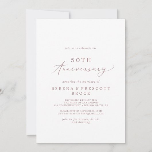 Delikate Rose Gold 50. Hochzeitstag Einladung (Vorderseite)