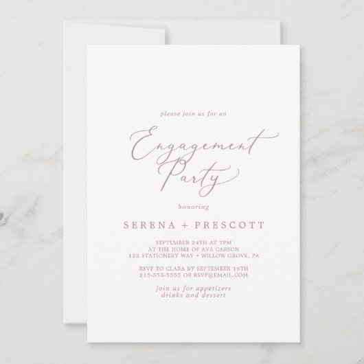 Delikate Rose Gold Calligrafy Engagement Party Einladung (Vorderseite)