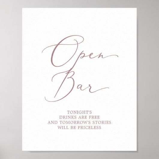 Delikate Rose Gold Calligrafy Open Bar Sign Poster (Vorne)
