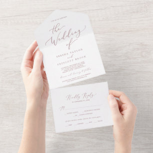 Delikate Rose Gold Calligrafy Wedding All In One Einladung