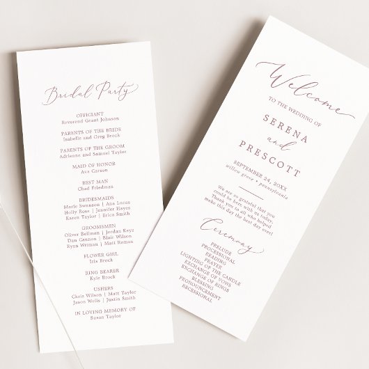 Delikate Rose Gold Calligrafy Wedding Programm