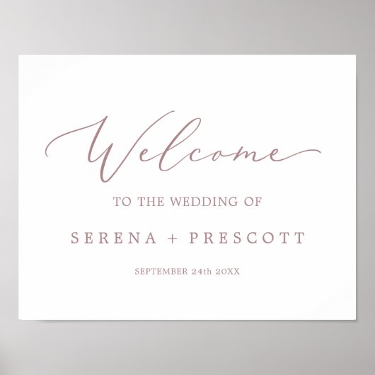 Delikate Rose Gold Calligrafy Wedding Willkommen Poster (Vorne)
