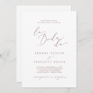 Delikate Rose Gold Calligraphy La Boda De Wedding Einladung