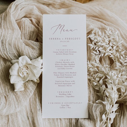 Delikate Rose Gold Calligraphy Wedding Dinner Menu Menükarte