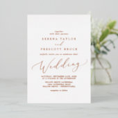 Delikate Rose Gold Foil Calligrafy Wedding Folieneinladung (Stehend vorne)