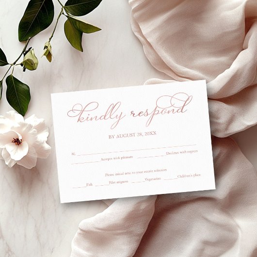 Delikate Rose Gold Foil Script Wedding RSVP Card