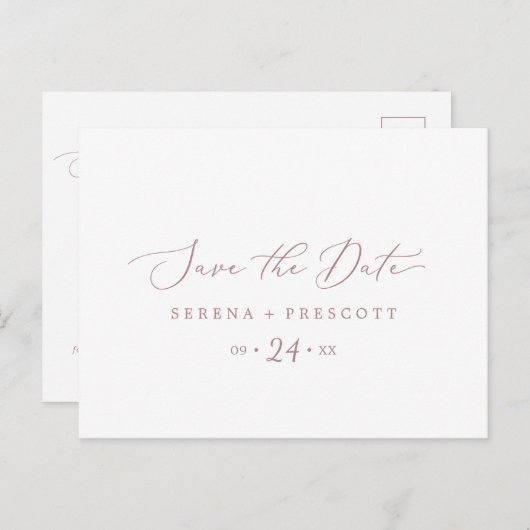 Delikate Rose Gold Horizontal Save the Date Einladungspostkarte (Vorne/Hinten)