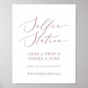 Delikate Rose Gold Selfie Station Hashtag-Zeichen Poster