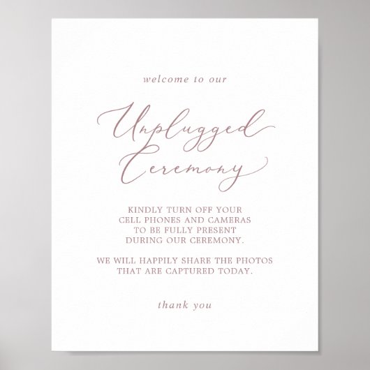 Delikate Rose Gold Unplugged Zeremony Sign Poster (Vorne)