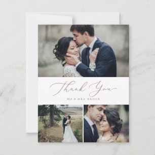 Delikate Rose Goldkalligraphie 3 FotoCollage Dankeskarte