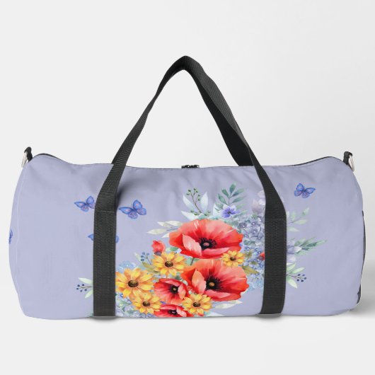Delikate Rote Pfeffer, Sonnenblumen und Schmetterl Duffle Bag (Vorderseite)
