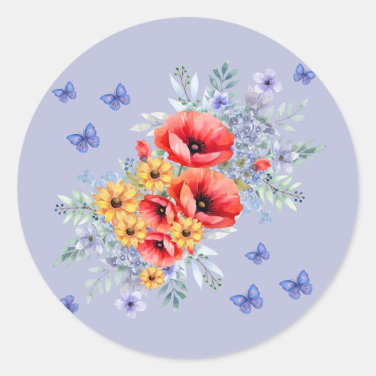 Delikate Rote Pfeffer, Sonnenblumen und Schmetterl Runder Aufkleber (Vorderseite)