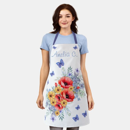 Delikate Rote Pfeffer, Sonnenblumen und Schmetterl Schürze (Getragen)