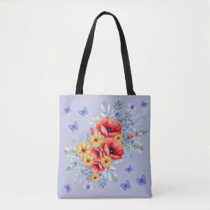 Delikate Rote Pfeffer, Sonnenblumen und Schmetterl Tasche