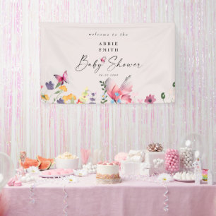Delikate Schmetterlinge und Wildblumen Babydusche Banner