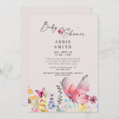 Delikate Schmetterlinge & Wildblumen Babydusche Einladung (Vorne/Hinten)