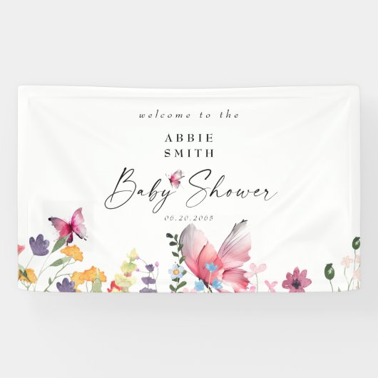 Delikate Schmetterlinge Wildblumen White Baby Dusc Banner (Horizontal)