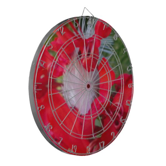 Delikate Schönheit: Rote Blume mit weißem Federn Dartscheibe (Vorderseite Links)