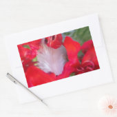 Delikate Schönheit: Rote Blume mit weißem Federn Rechteckiger Aufkleber (Umschlag)
