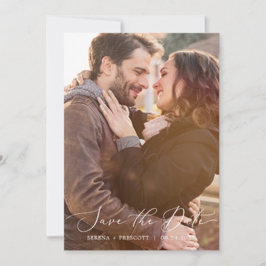 Delikate Schwarz-Dunkel-Fotovorlage Save the Date (Vorderseite)