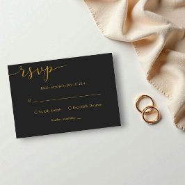 Delikate Schwarz und Gold Script Einfache Hochzeit RSVP Karte