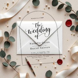 Delikate Schwarz-Weiß-Script Einfache Hochzeit Acryleinladungen