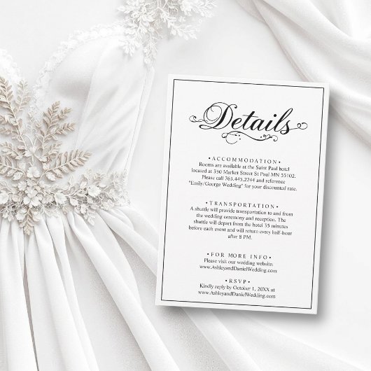 Delikate Schwarz-Weiß-Script Einfache Hochzeit Begleitkarte