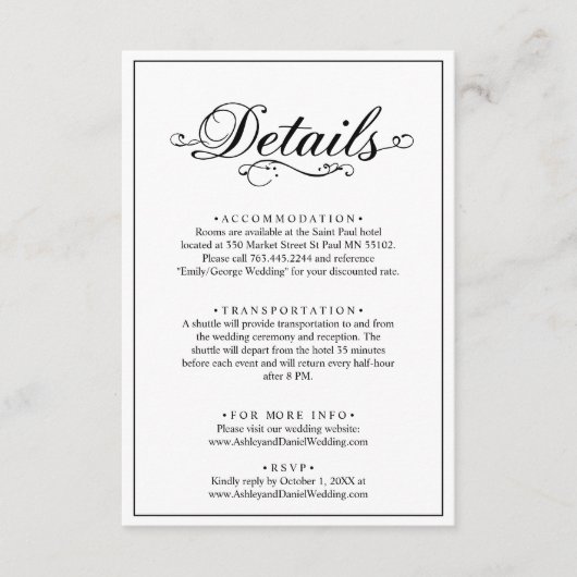 Delikate Schwarz-Weiß-Script Einfache Hochzeit Begleitkarte (Vorderseite)