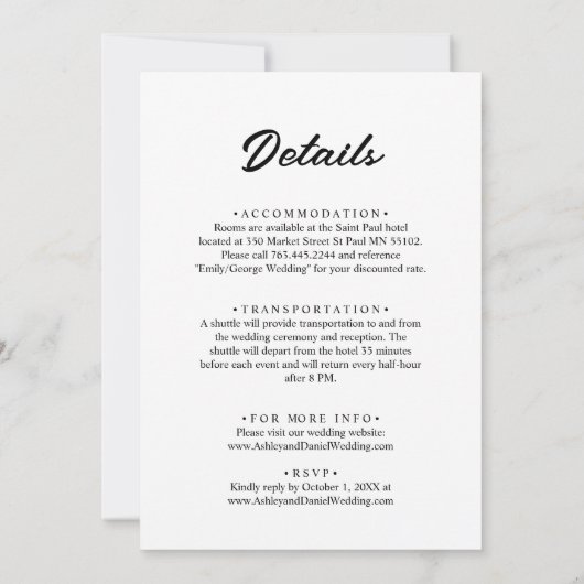 Delikate Schwarz-Weiß-Script Einfache Hochzeit Einladung (Rückseite)