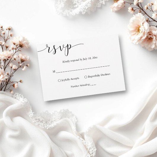Delikate Schwarz-Weiß-Script Einfache Hochzeit RSVP Karte