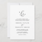 Delikate schwarze formale Monogramm in einer Hochz Einladung (Vorderseite)