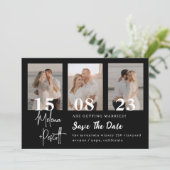 Delikate Schwarze FotoCollage Save the Date Einladung (Stehend Vorderseite)