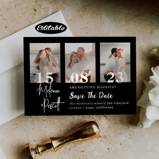 Delikate Schwarze FotoCollage Save the Date Einladung