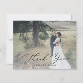 Delikate Schwarze Kalligrafie Foto Overlay Dankeskarte (Vorderseite)