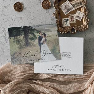 Delikate Schwarze Kalligrafie Foto Overlay Dankeskarte