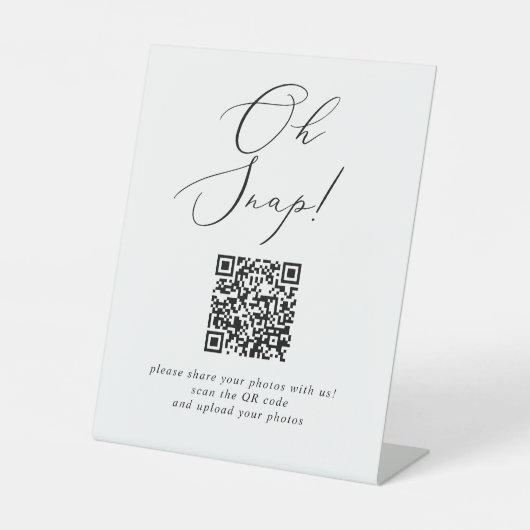 Delikate schwarze Kalligrafie Oh Snap QR Code Hoch Sockelschild (Vorderseite)