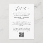 Delikate schwarze Kalligrafie QR-Code Details Begleitkarte (Vorderseite)