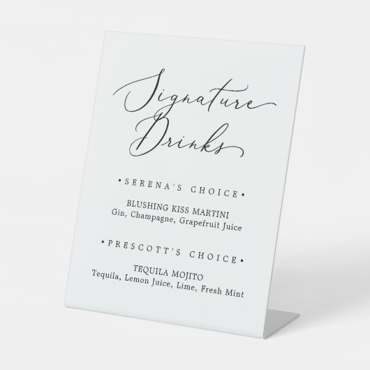 Delikate schwarze Kalligrafie Signature Drinks Sockelschild (Vorderseite)