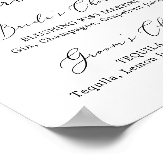 Delikate schwarze Kalligrafie Signature Drinks unt Poster (Ecke)