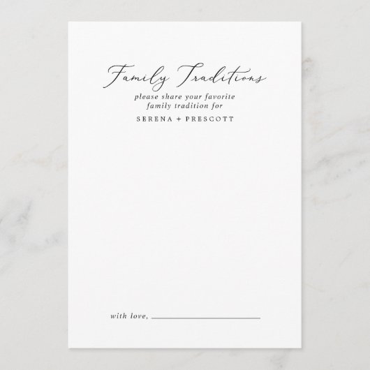 Delikate schwarze Kalligraphie Familientraditionen Hinweiskarte (Vorderseite)